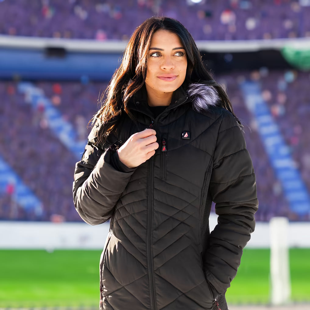 Women's Baltimore Ravens ActionHeat Black 5V Battery Heated Long Puffer Full-Zip Hoodie Jacket