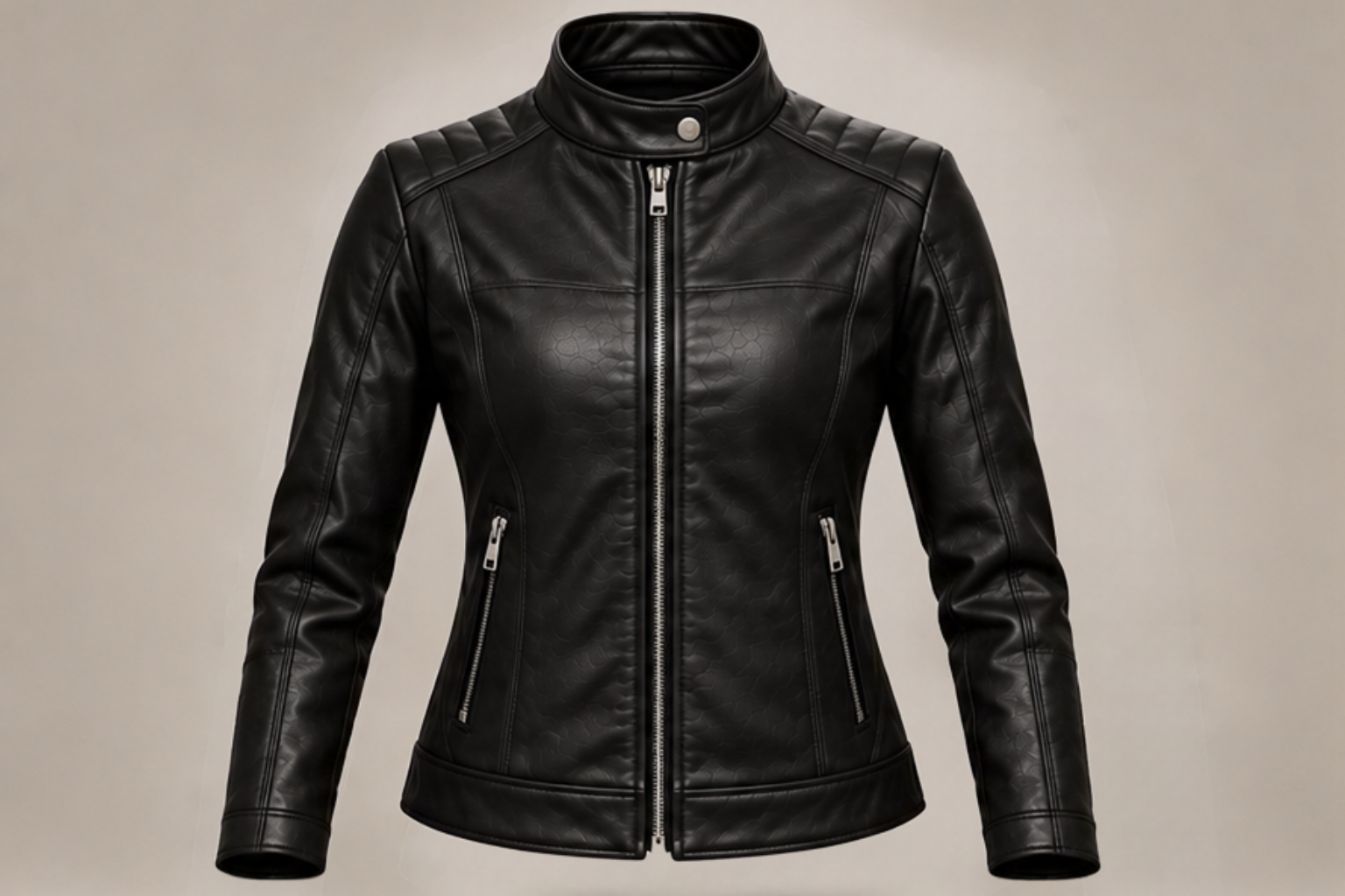 Women’s Classic Leather Biker Jacket – Red, Black & Blue