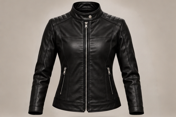 Women’s Classic Leather Biker Jacket – Red, Black & Blue