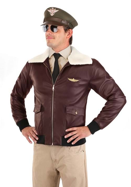 Adult WW2 Pilot Costume Maroon Jacket Front Veiws