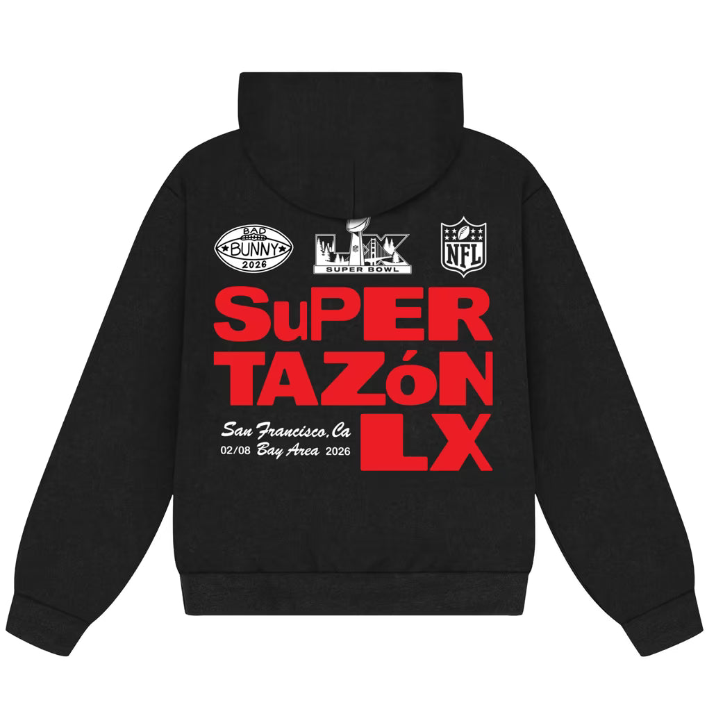 Bad Bunny x Super Tazón Chairs Black Hoodie Back Veiws