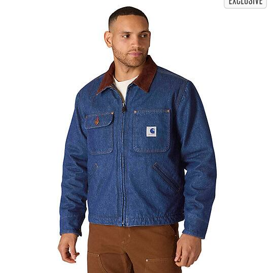Crafted Series Denim Sherpa Lined Chore Blue Jacket Front Veiws