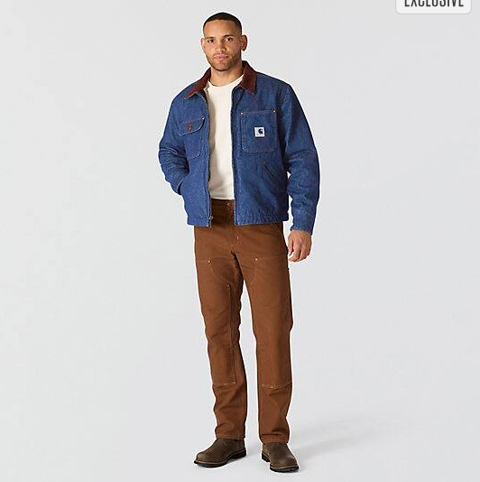 Crafted Series Denim Sherpa Lined Chore Blue Jacket Full Body Front  Veiws