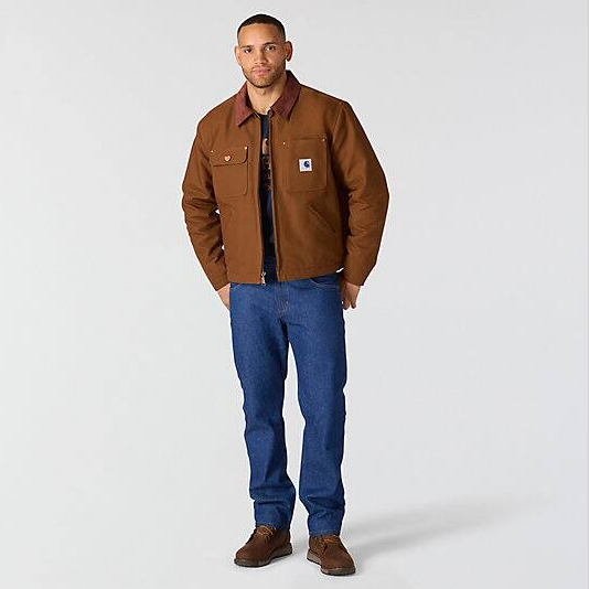Crafted Series Duck Sherpa Lined Chore Brown Jacket Full Body Front Veiws