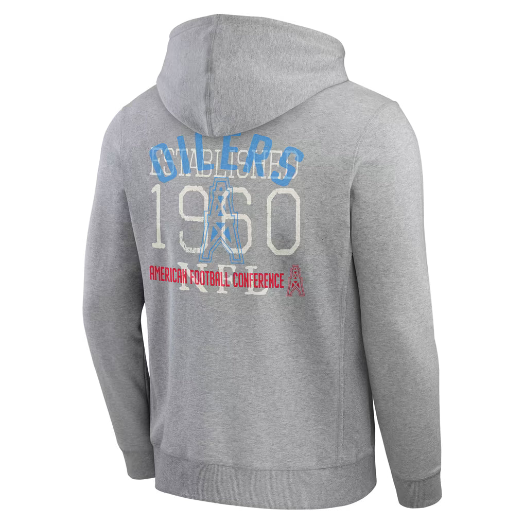 Back view of a gray Dallas Cowboys 1960 heritage hoodie