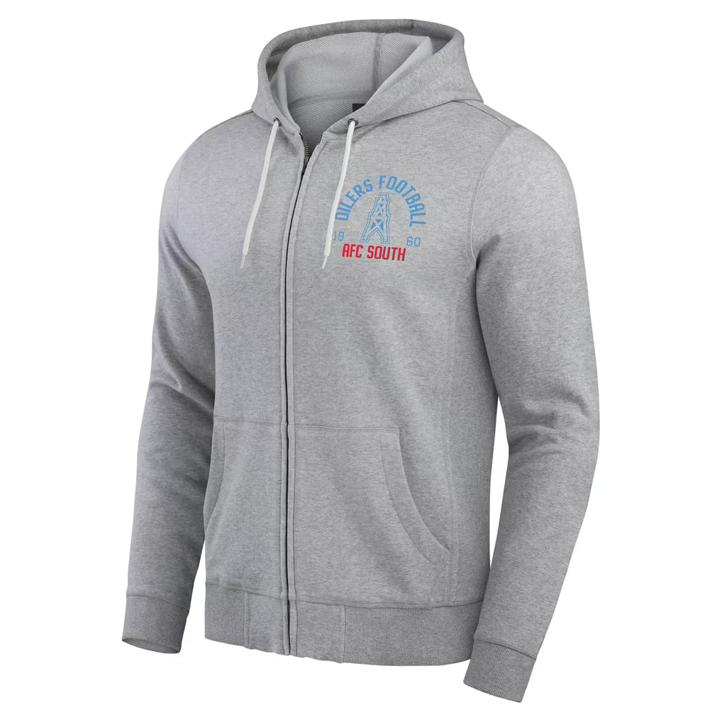 Gray Dallas Cowboys full-zip hoodie with a front Cowboys football graphic and drawstring hood.