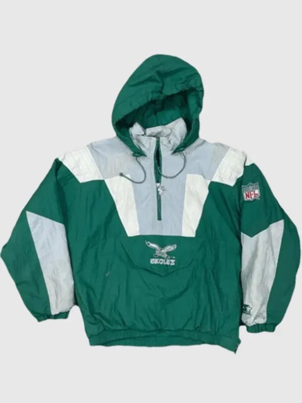 Eagles 90s Starter Green & white Jacket Front Veiws