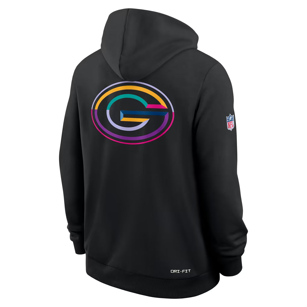 Green Bay Packers Nike 2025 Crucial Catch Dri-FIT Black Hoodie - Mens Back Angled Views