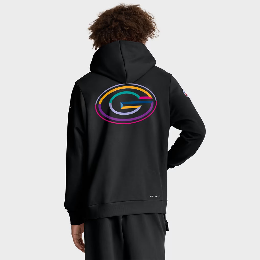 Green Bay Packers Nike 2025 Crucial Catch Dri-FIT Black Hoodie - Mens Back Veiws