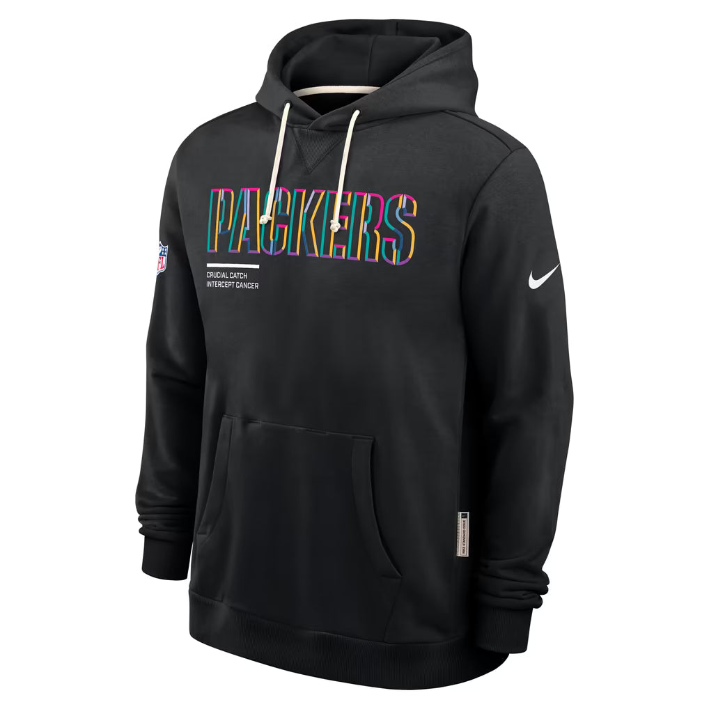 Green Bay Packers Nike 2025 Crucial Catch Dri-FIT Black Hoodie - Mens Front Angled Views