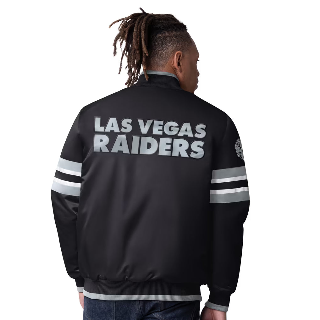 Las Vegas Raiders Black Varsity Bomber Jacket Back view