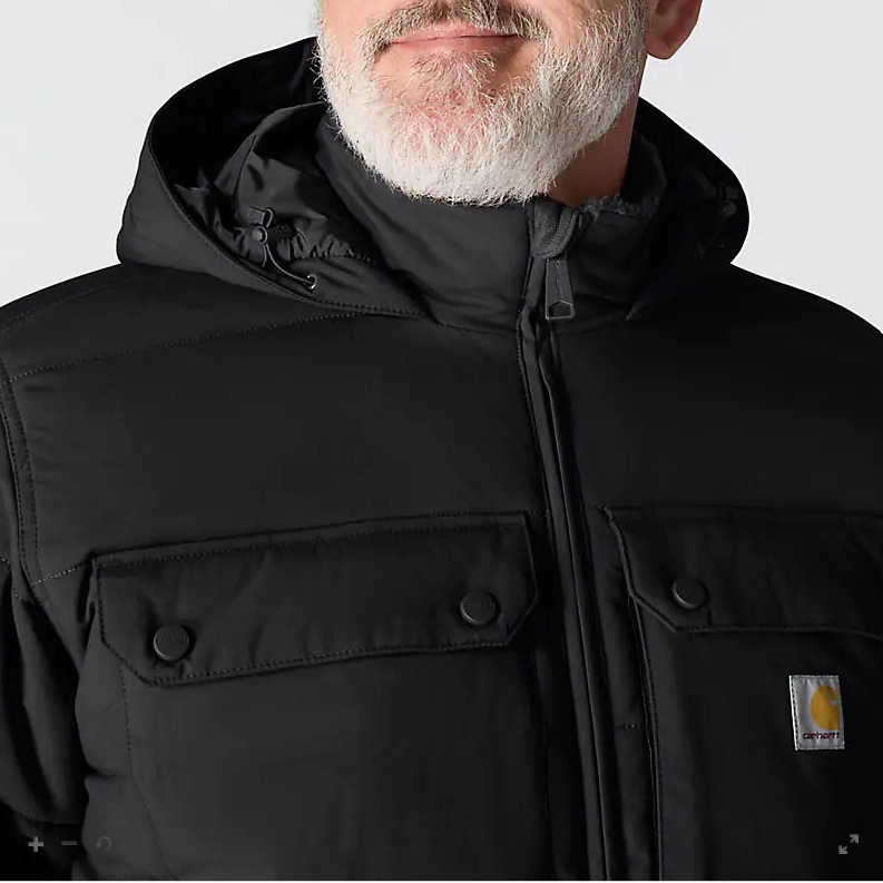 Livingston Jacket black hooded jacket chest pockets and front zipper views