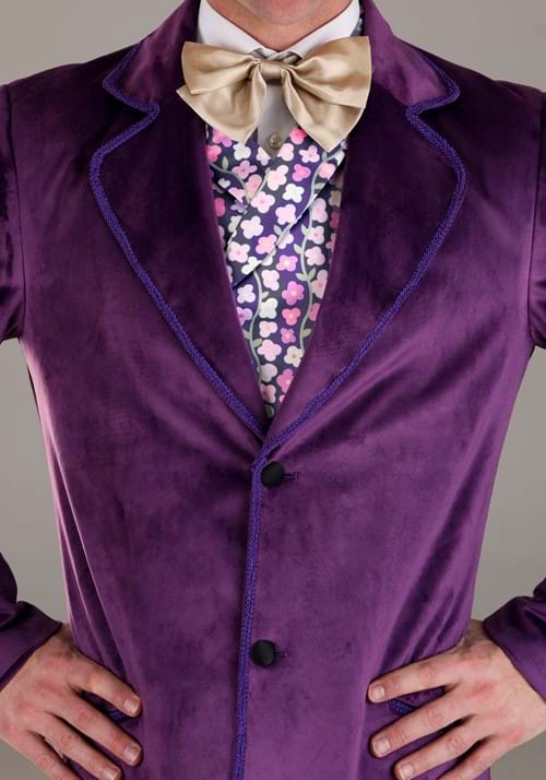 Men's Authentic Willy Wonka Costume Purple Jacket Close-up Front Views