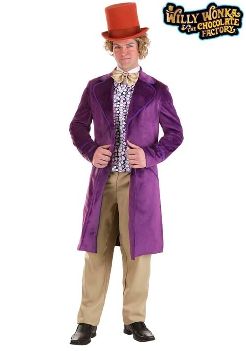 Men's Authentic Willy Wonka Costume Purple Jacket Front Veiws