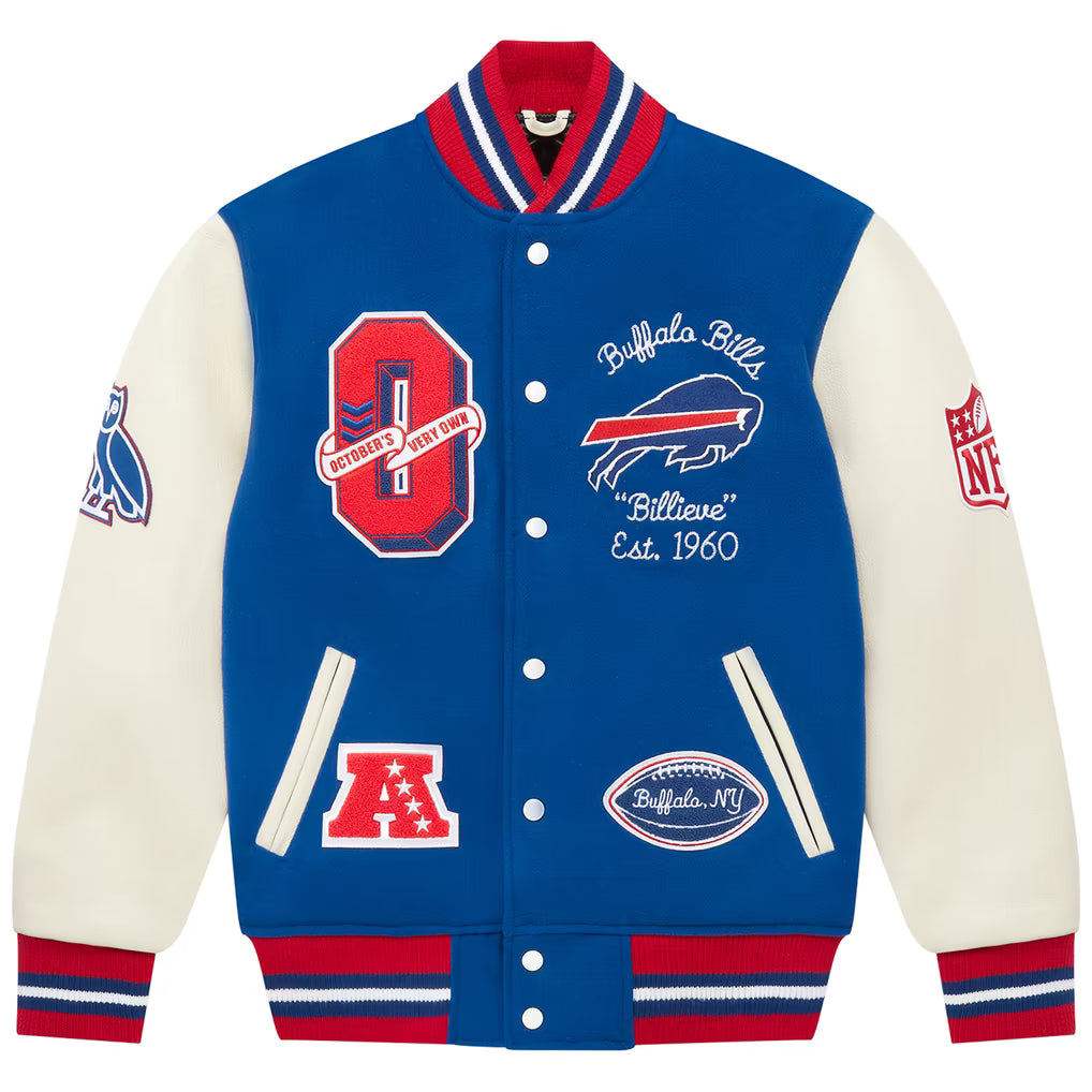 Men's Buffalo Bills OVO Royal Full-Snap Varsity Blue Jacket Full Product Front Veiws