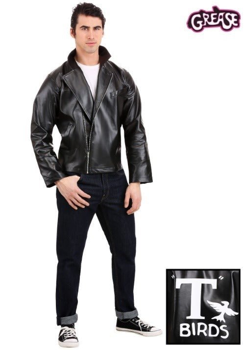 Men's Grease T-Birds Black Jacket Costume Front Veiws
