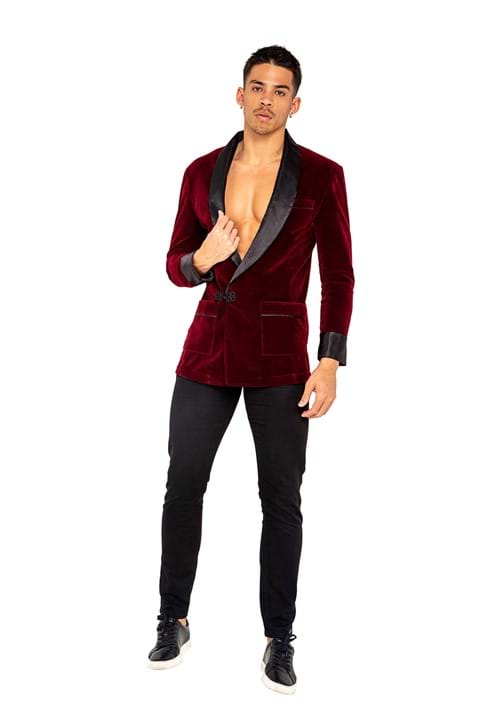 Men's Playboy Smoking Brown Jacket Costume  Front Veiws