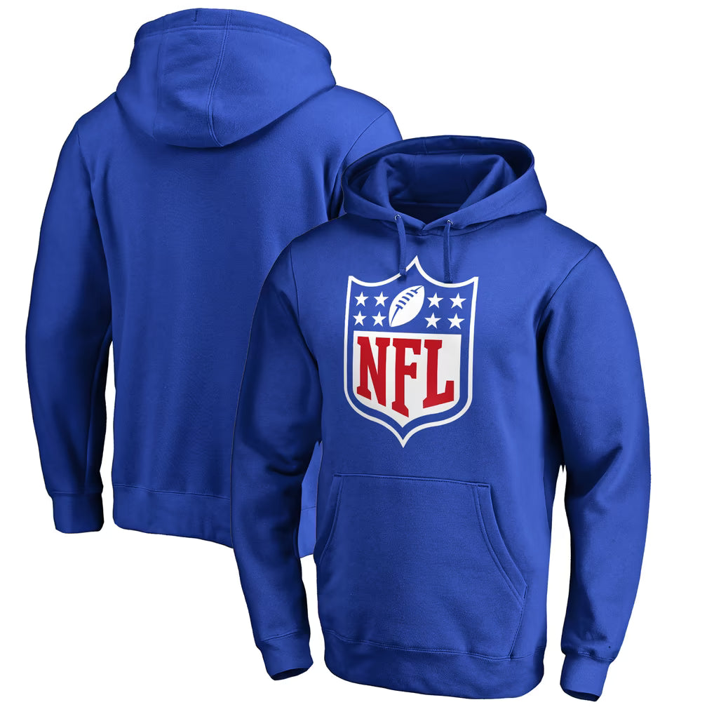 NFL Shield Charcoal Pullover Blue Hoodie Front & Back Veiws
