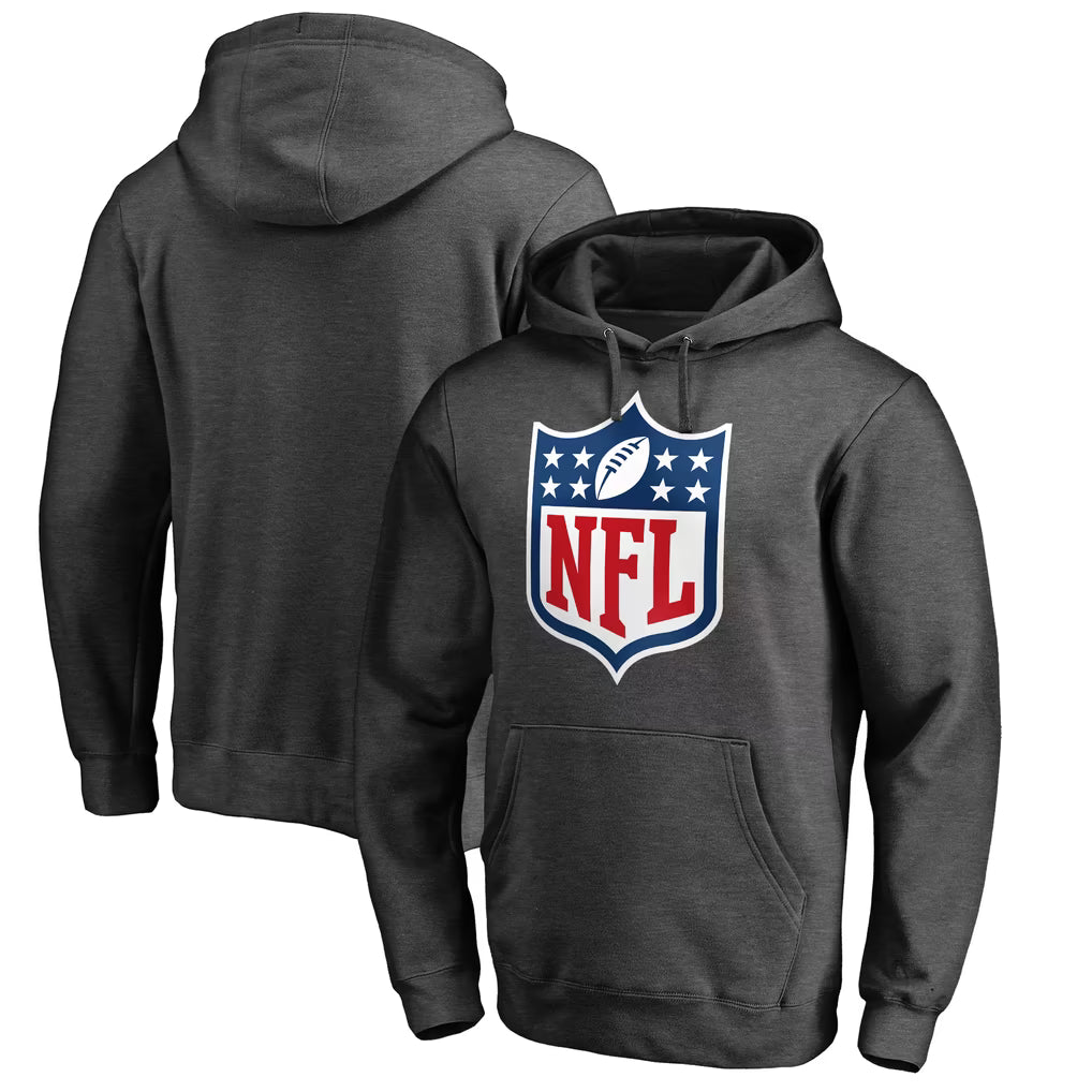 NFL Shield Charcoal Pullover Heather Gray Hoodie Front & Back Veiws