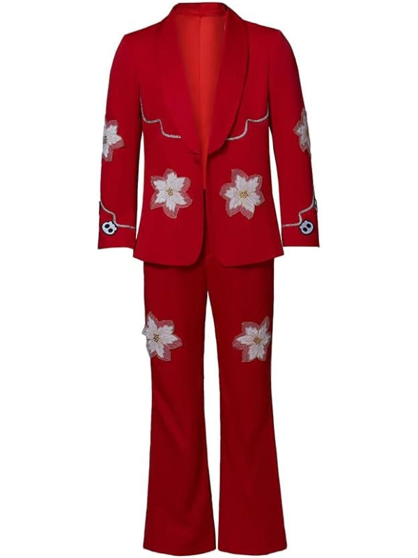 Nope 2022 Steven Yeun Red Cowboy Suit Full Body Front Veiws