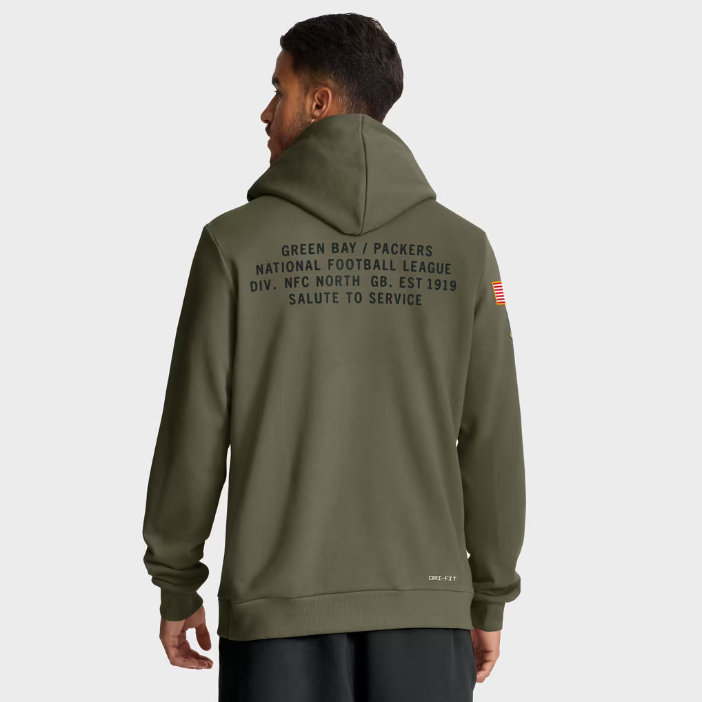 Packers 2025 Salute To Service Dri-FIT Dark Green Hoodie Back Veiws