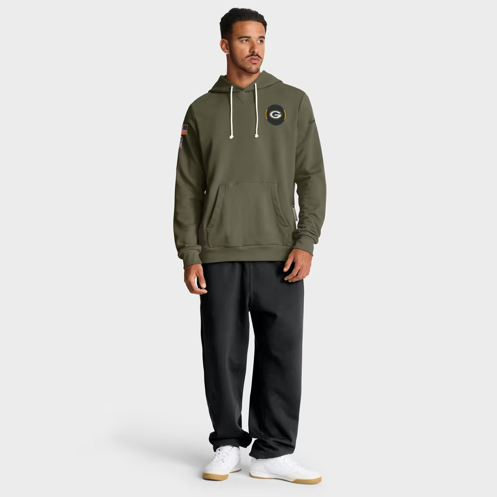 Packers 2025 Salute To Service Dri-FIT Dark Green Hoodie Full Body Front Veiws