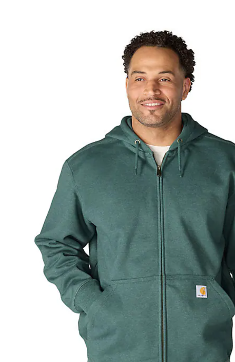Paxton Full Zip Dark Harbor Teal Heather Sweatshirt front side views 