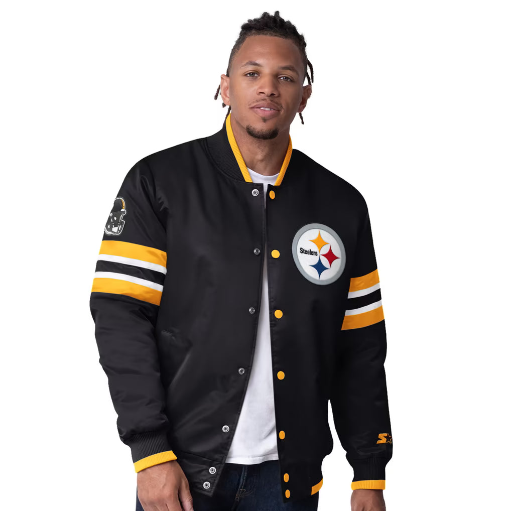 Pittsburgh Steelers Starter Scout Varsity Black Jacket Front Veiws