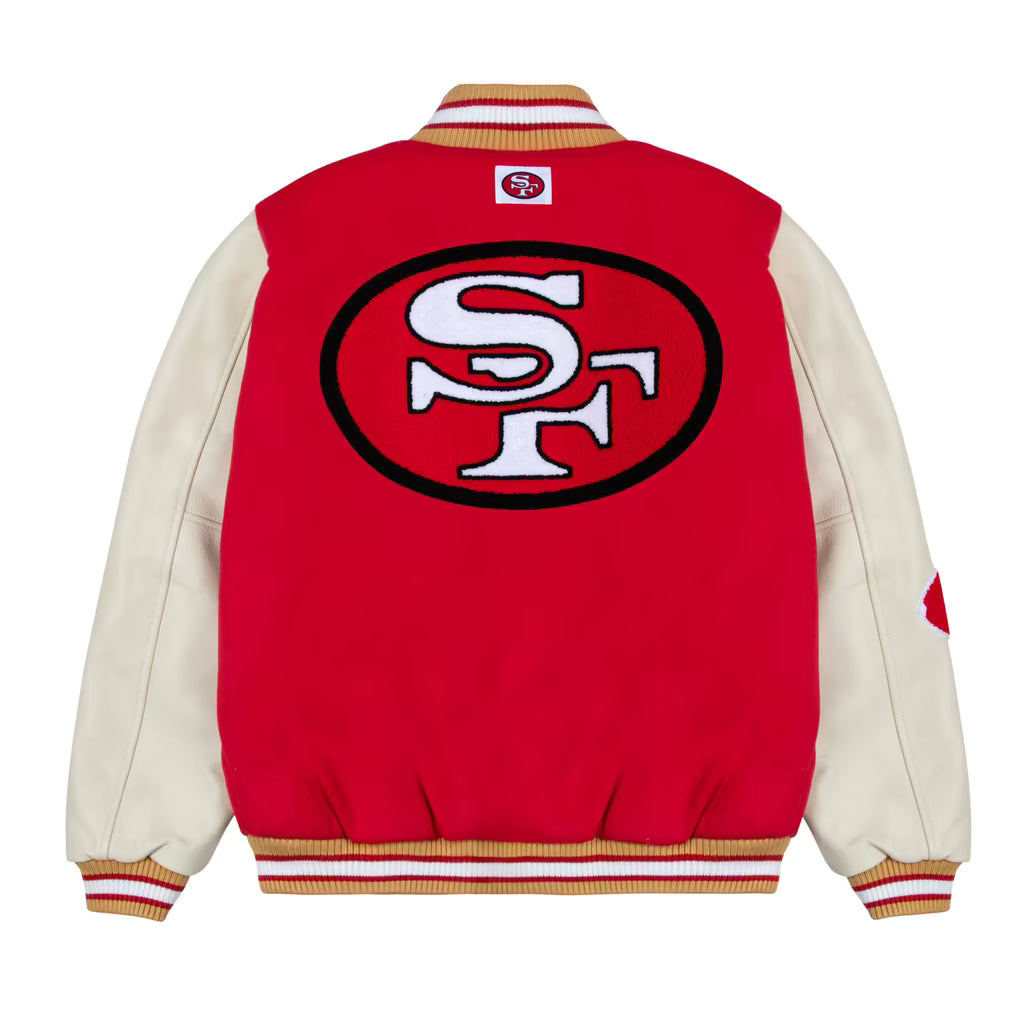 San Francisco 49ers GOLF WANG Letterman Red Jacket Back Veiws