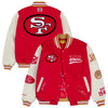 San Francisco 49ers GOLF WANG Letterman Red Jacket Front & Back Veiws