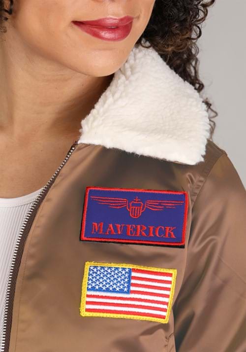 Top Gun Women's Bomber Brown Jacket Costume Caller & Zipper Veiws