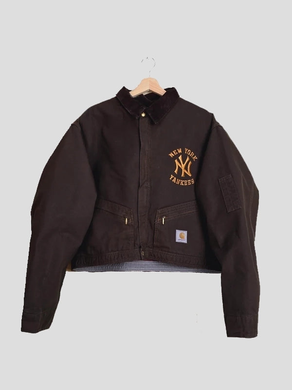 Vintage Carhartt x NY Yankees Crop Black Jacket Front Veiws
