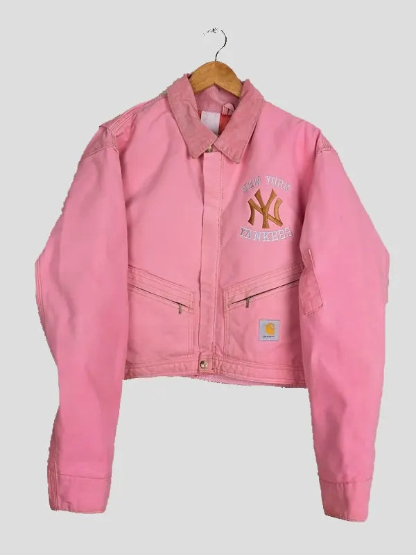 Vintage Carhartt x NY Yankees Crop Pink Jacket Front Veiws