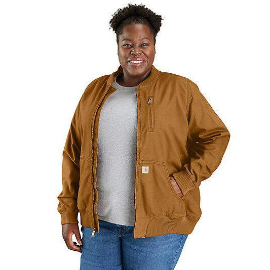 Women's Crawford Bomber Carhartt Brown Jacket On-Model Front Views