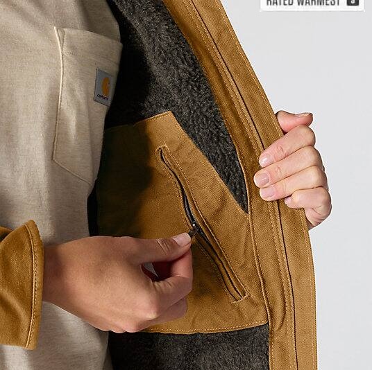 Women_s_Iconic_Washed_Duck_Sierra_Carhartt Brown_Jacket_Inner Pocket Detail Views