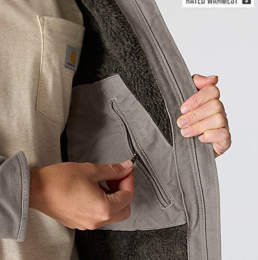 Women_s_Iconic_Washed_Duck_Sierra_Taupe Gray_Jacket_Inner Pocket Detail Views