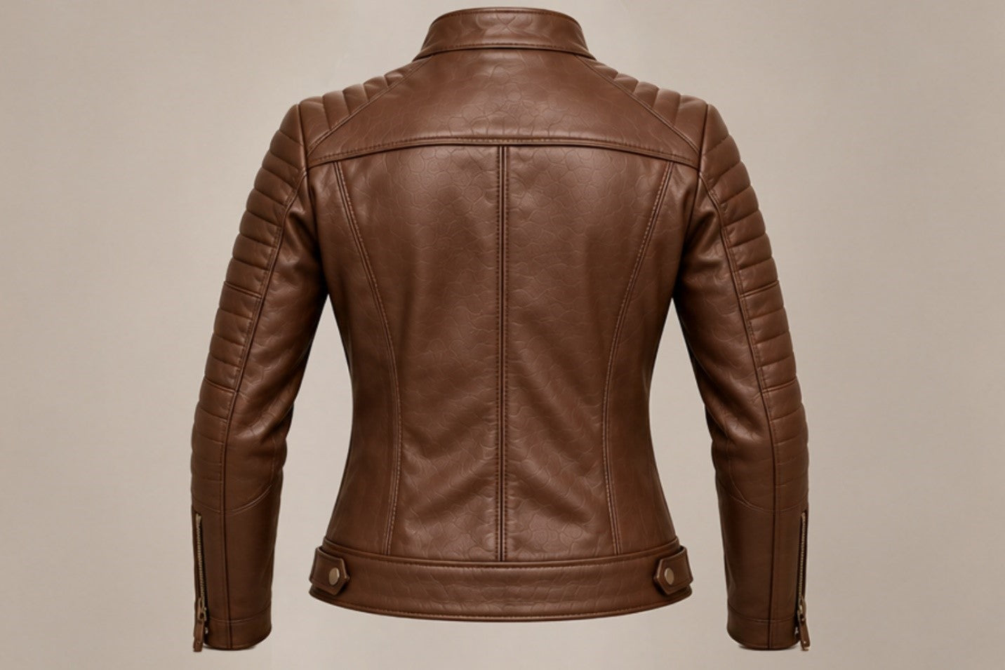 Women’s brown quilted leather biker jacket back views