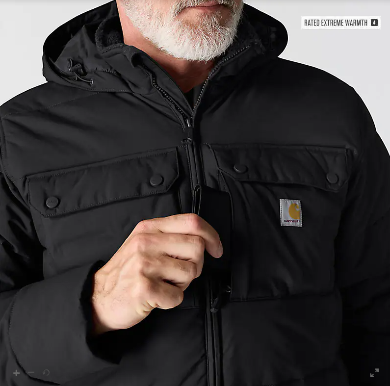 ivingston Jacket black hooded jacket chest pocket and front zipper detail